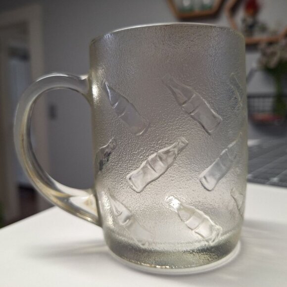 Coca Cola Glass Mug Frosted Embossed Bottles Coffee Tea Vintage USA Made Thick - Picture 3 of 7